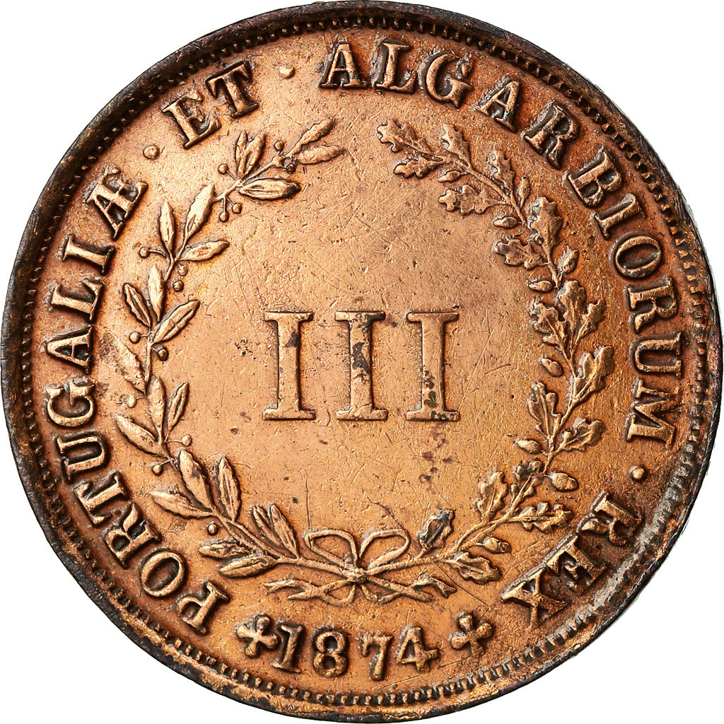 Coin, Portugal, Luiz I, 3 Reis, 1874, VF(30-35), Copper, KM:517