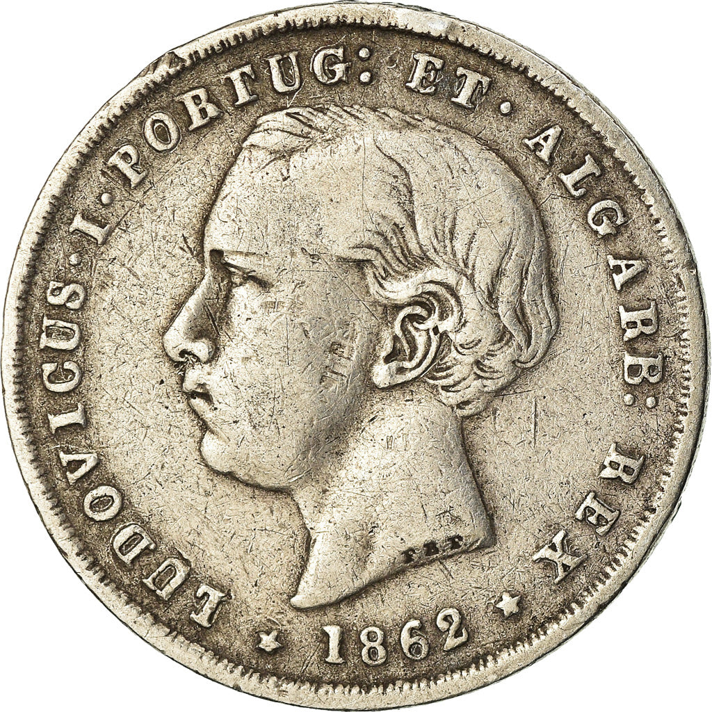 Moneda, Portugal, Luiz I, 200 Reis, 1862, Lisbon, BC+, Plata, KM:507