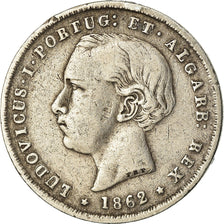 Moneda, Portugal, Luiz I, 200 Reis, 1862, Lisbon, BC+, Plata, KM:507