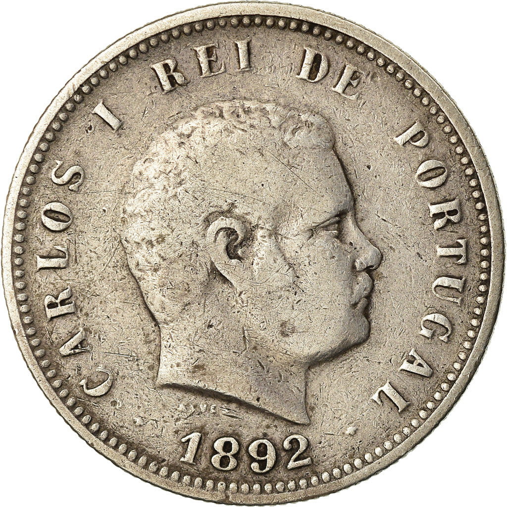 Moeda, Portugal, Carlos I, 200 Reis, 1892, Lisbon, VF(30-35), Prata, KM:534