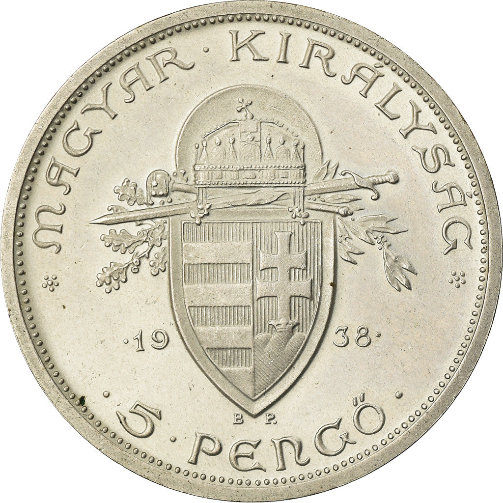 Coin, Hungary, 5 Pengö, 1938, AU(55-58), Silver, KM:516