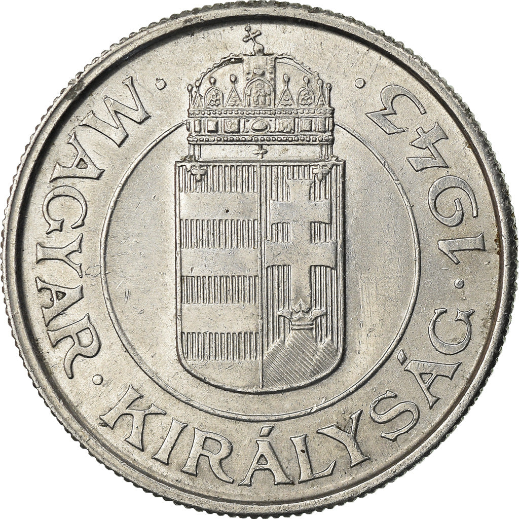 Coin, Hungary, 2 Pengö, 1943, Budapest, AU(55-58), Aluminum, KM:522.1