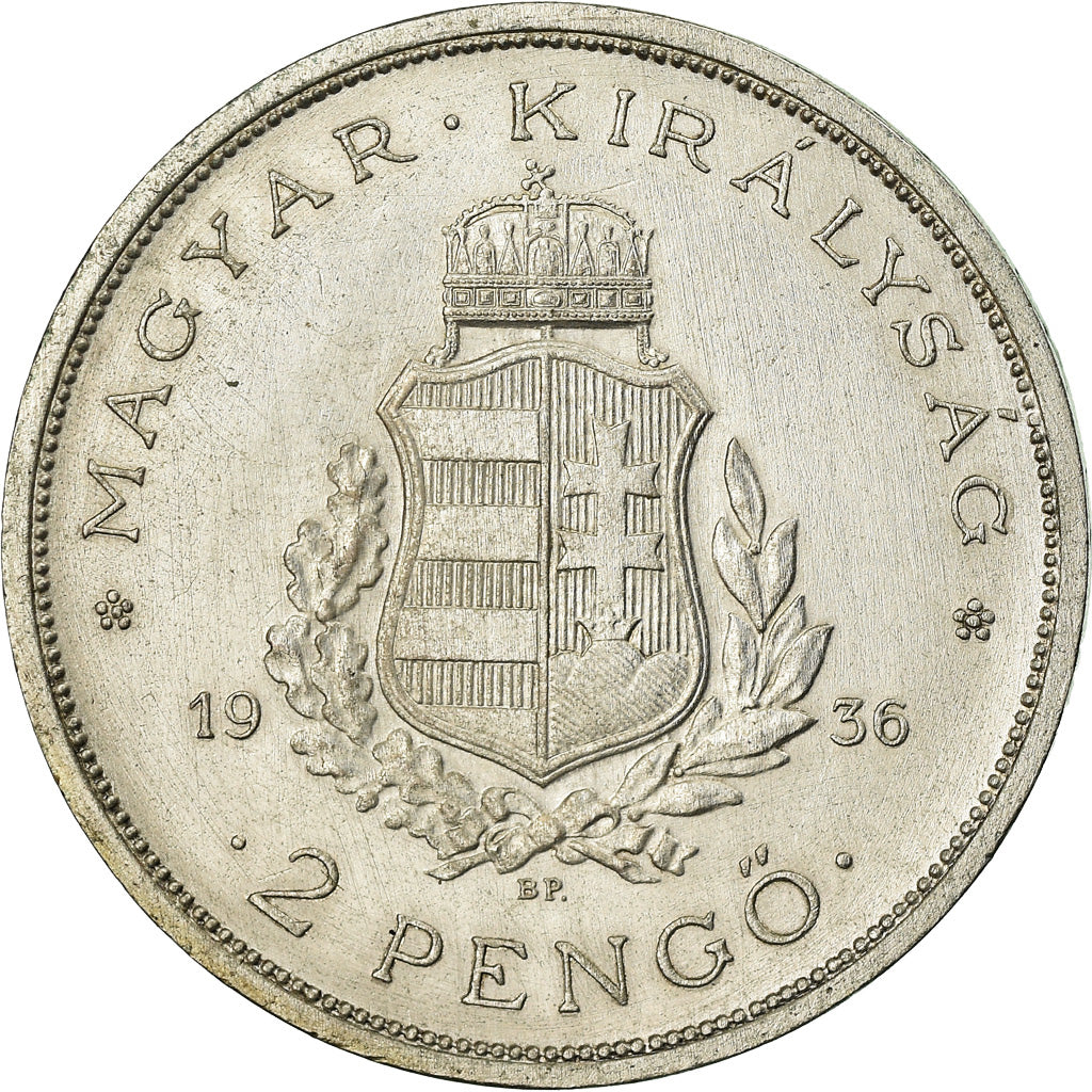 Coin, Hungary, 2 Pengö, 1936, AU(50-53), Silver, KM:515