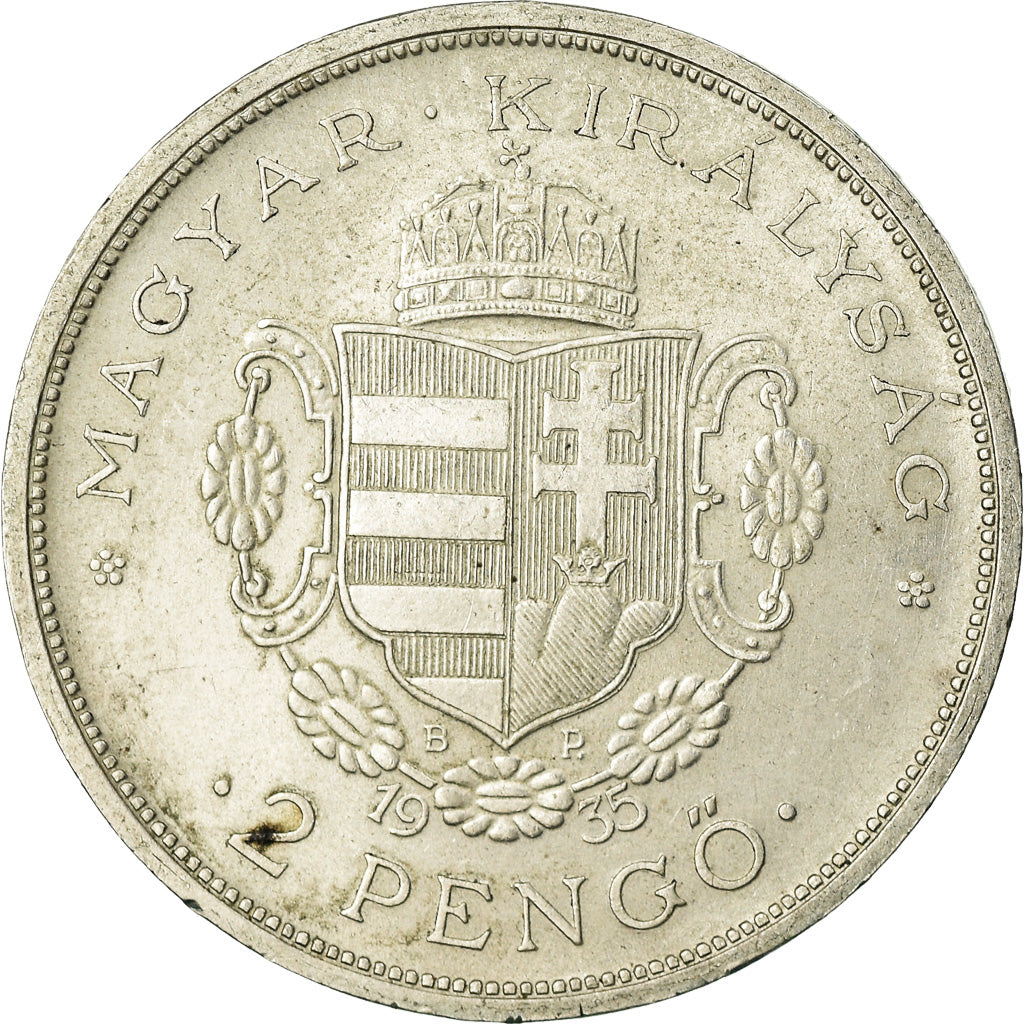 Coin, Hungary, 2 Pengö, 1935, Budapest, AU(55-58), Silver, KM:Pn11.1
