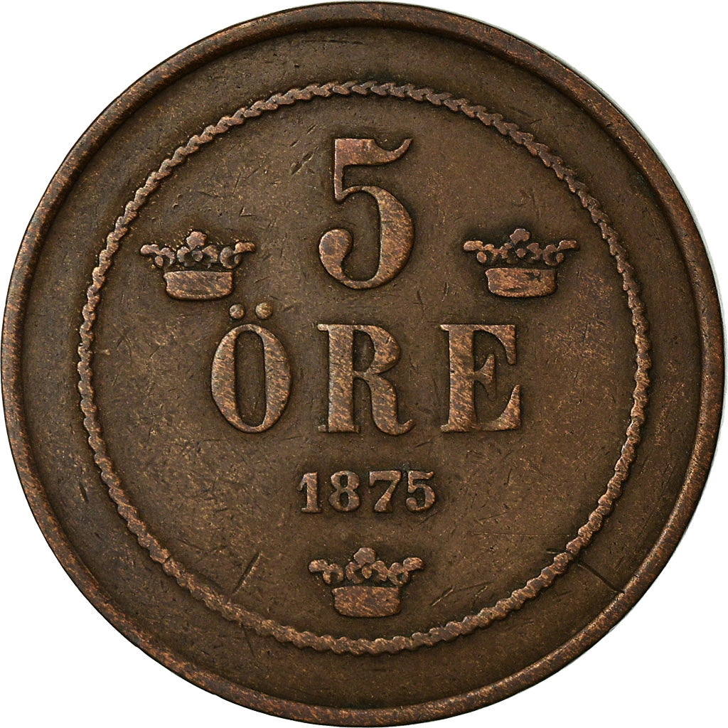 Coin, Sweden, Oscar II, 5 Öre, 1875, EF(40-45), Bronze, KM:736