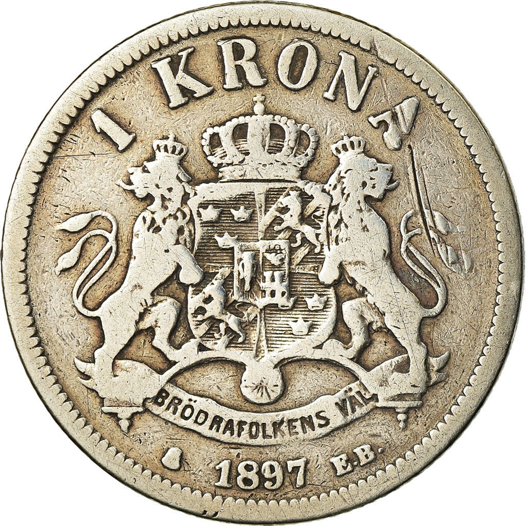 Coin, Sweden, Oscar II, Krona, 1897, VF(20-25), Silver, KM:760