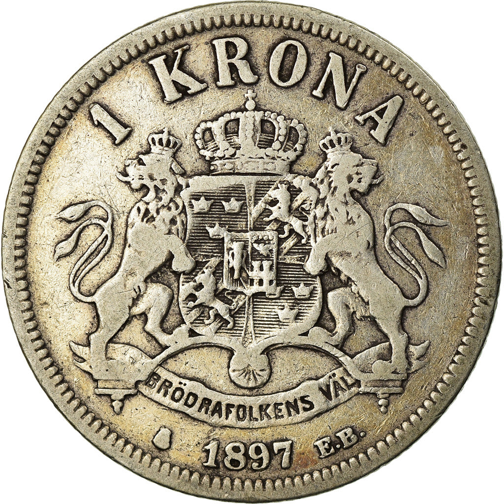 Coin, Sweden, Oscar II, Krona, 1897, EF(40-45), Silver, KM:760