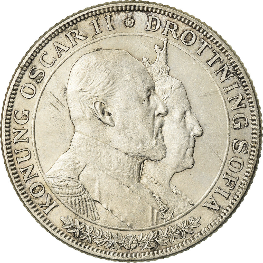 Coin, Sweden, Oscar II, 2 Kronor, 1907, EF(40-45), Silver, KM:776