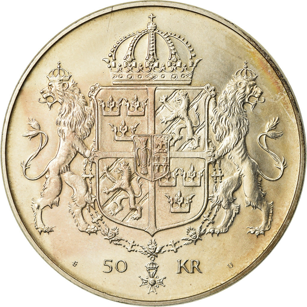 Coin, Sweden, Carl XVI Gustaf, 50 Kronor, 1976, MS(63), Silver, KM:854