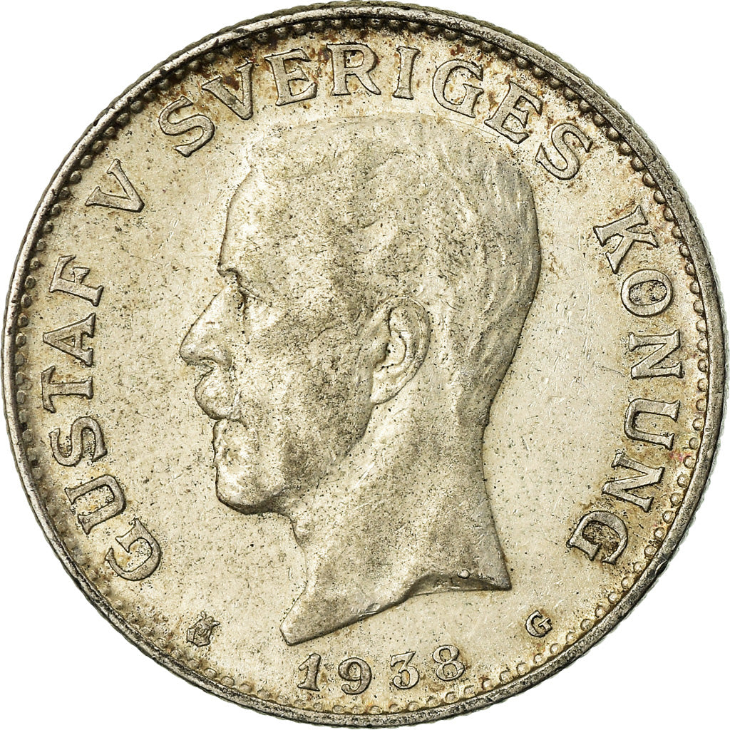 Coin, Sweden, Gustaf V, Krona, 1938, AU(55-58), Silver, KM:786.2