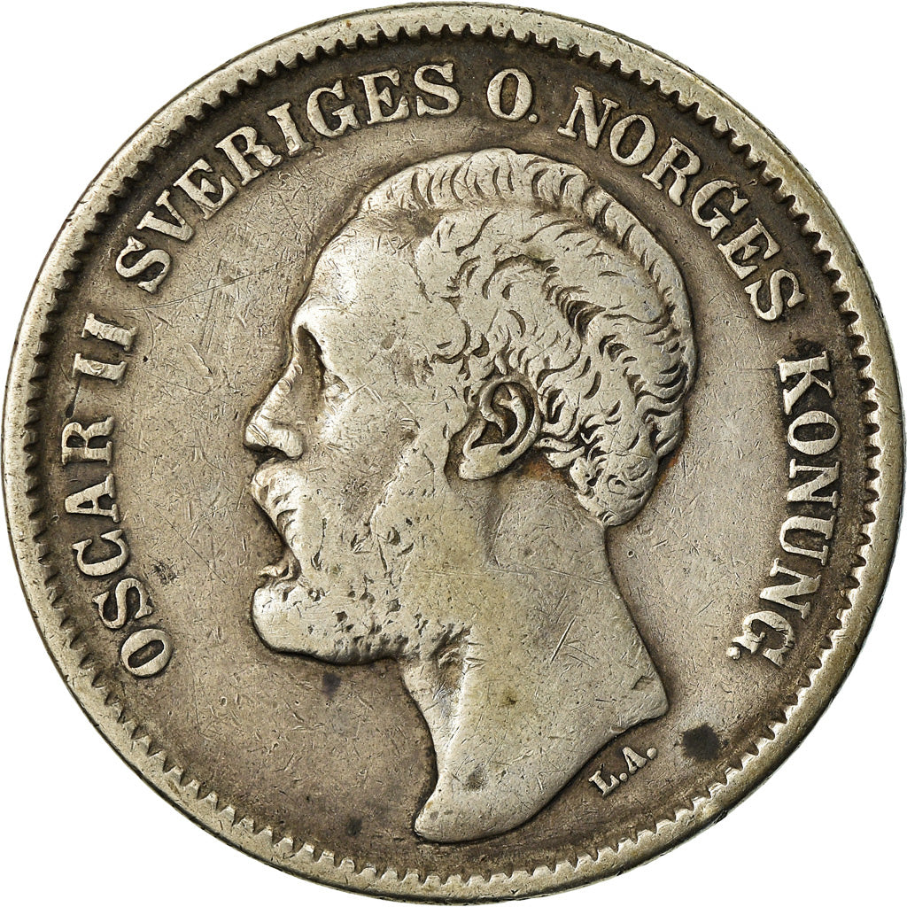Coin, Sweden, Oscar II, 2 Kronor, 1876, VF(20-25), Silver, KM:742