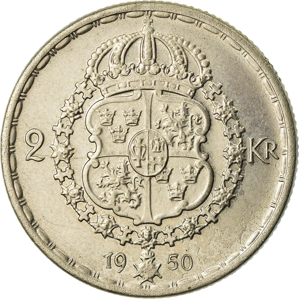 Moeda, Suécia, Gustaf V, 2 Kronor, 1950, EF(40-45), Prata, KM:815