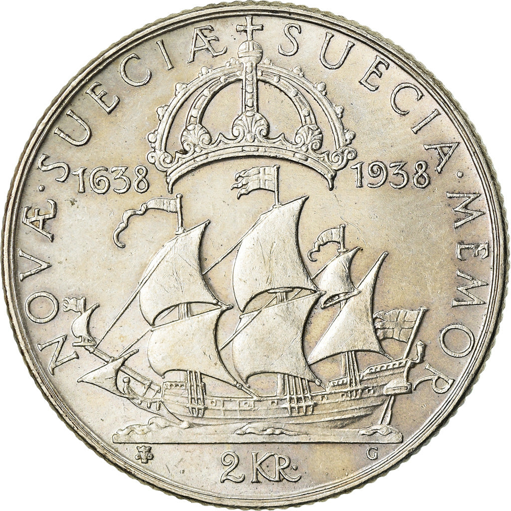 Coin, Sweden, Gustaf V, 2 Kronor, 1938, AU(55-58), Silver, KM:807