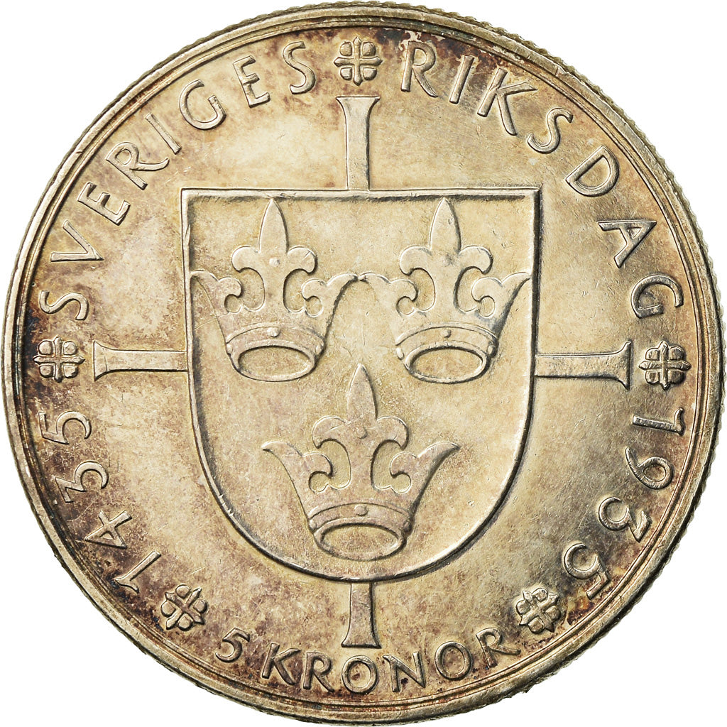 Moneta, Svezia, Gustaf V, 5 Kronor, 1935, SPL-, Argento, KM:806