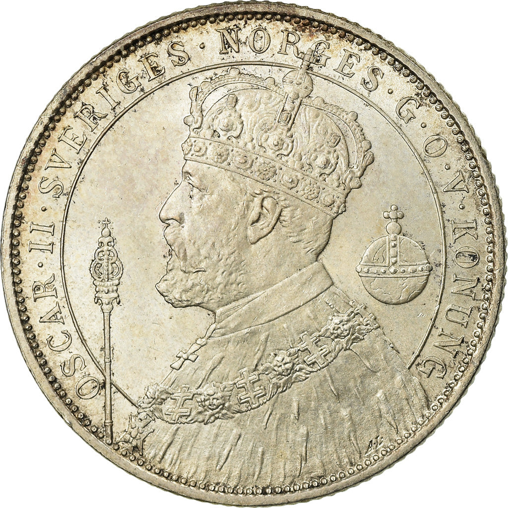 Coin, Sweden, Oscar II, 2 Kronor, 1897, MS(60-62), Silver, KM:762