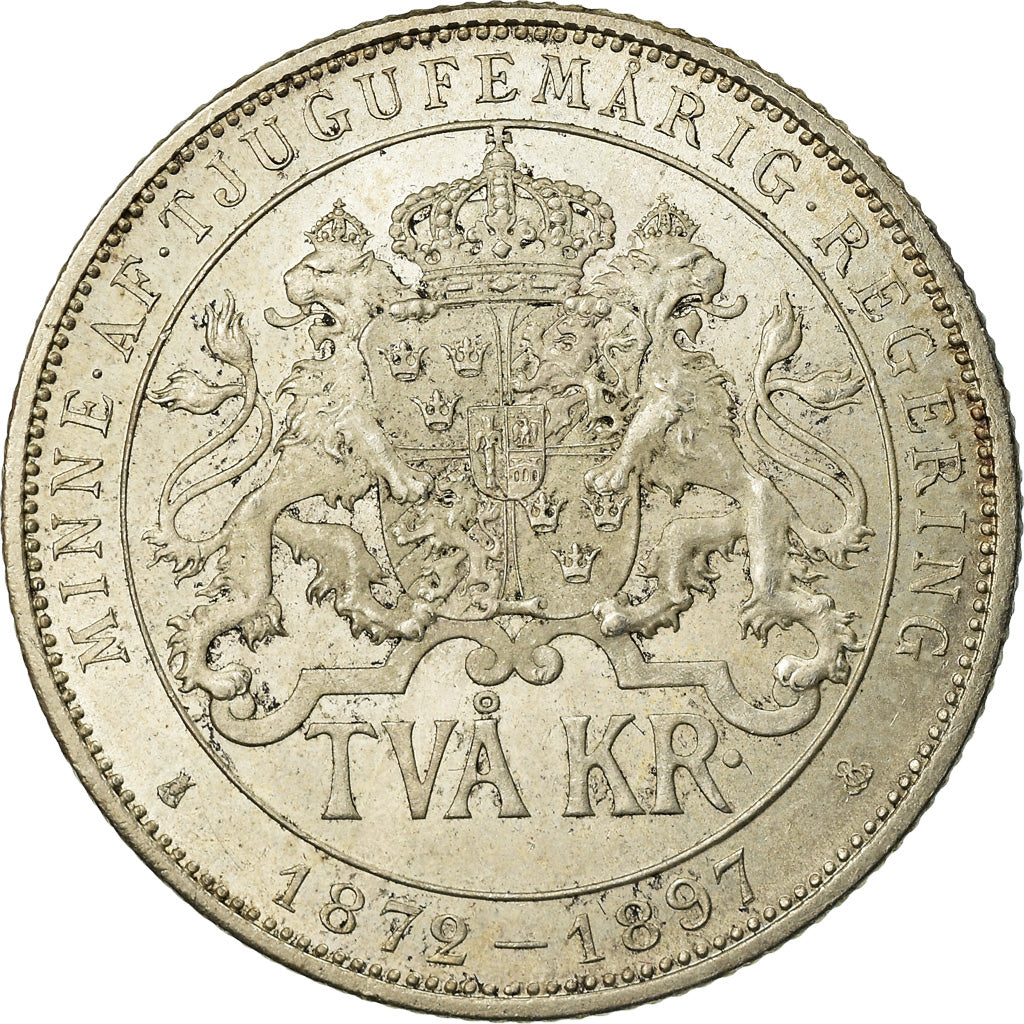 Coin, Sweden, Oscar II, 2 Kronor, 1897, MS(60-62), Silver, KM:762