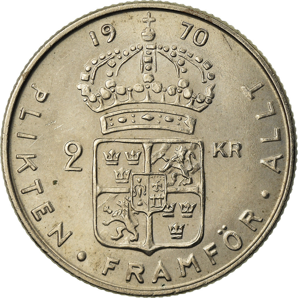 Coin, Sweden, Gustaf VI, 2 Kronor, 1970, AU(55-58), Copper-nickel, KM:827a