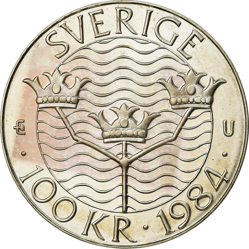 Coin, Sweden, Carl XVI Gustaf, 100 Kronor, 1984, MS(60-62), Silver, KM:863