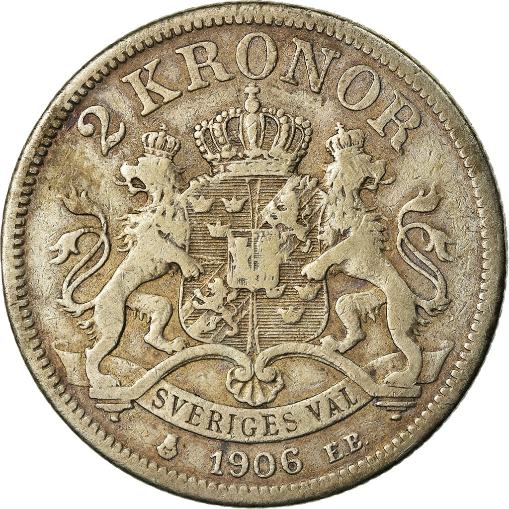 Coin, Sweden, Oscar II, 2 Kronor, 1906, VF(30-35), Silver, KM:773