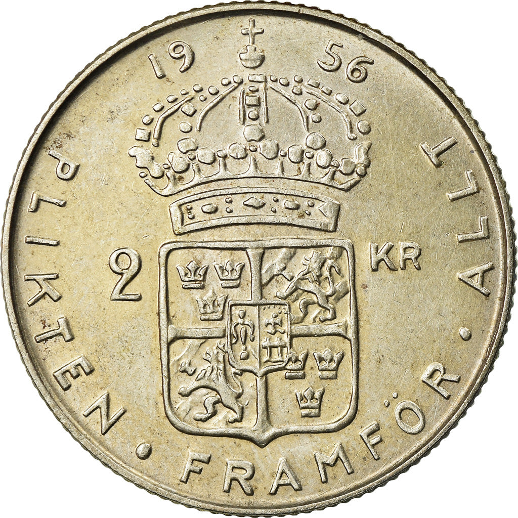 Coin, Sweden, Gustaf VI, 2 Kronor, 1956, MS(60-62), Silver, KM:827
