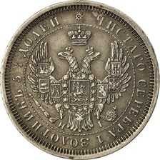 Moneda, Rusia, Nicholas I, 25 Kopeks, 1855, St. Petersburg, MBC+, Plata