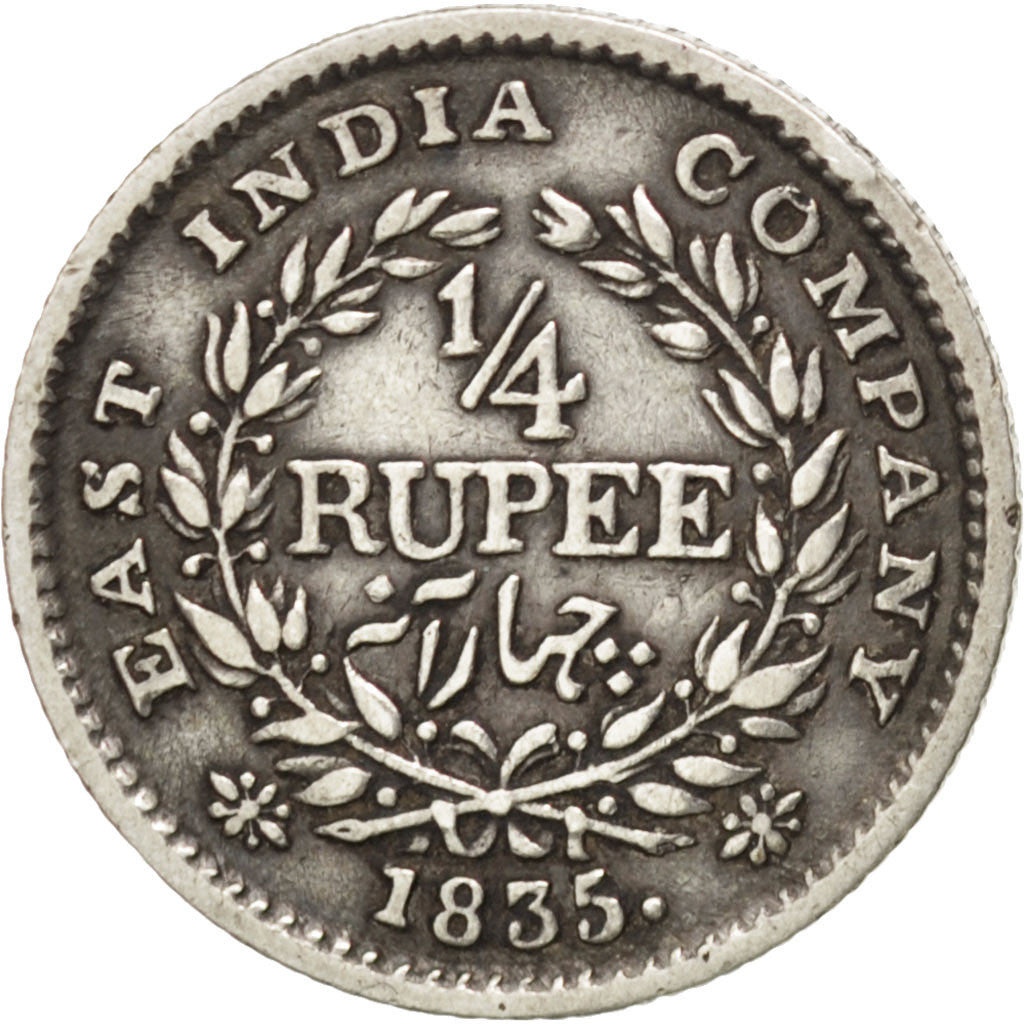 INDIA - BRITANNICA, 1/4 Rupee, 1835, Bombay, BB, Argento, KM:448.3