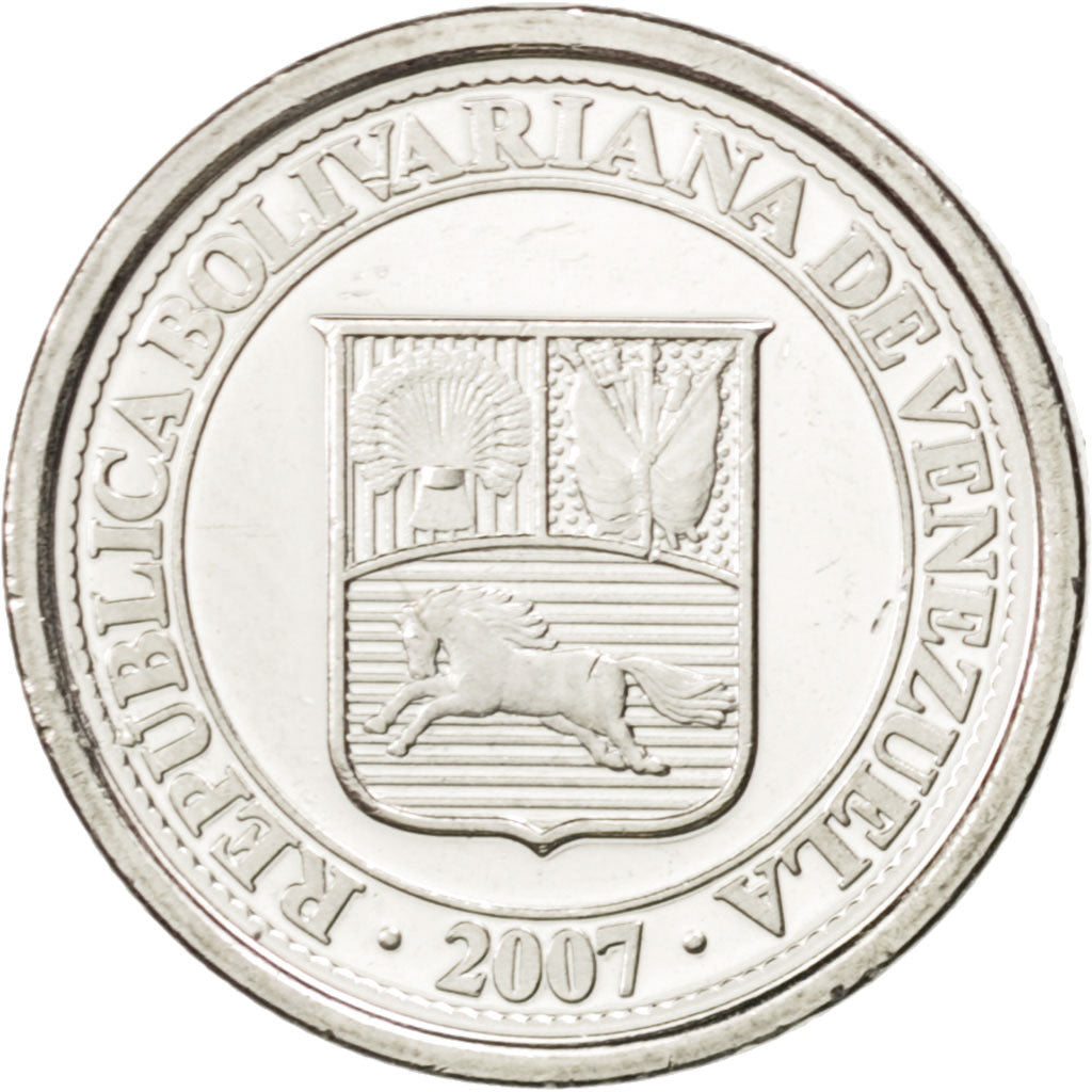 VENEZUELA, 10 Centimos, 2007, Maracay, KM #89, MS(63), Nickel Plated Steel, 18,.