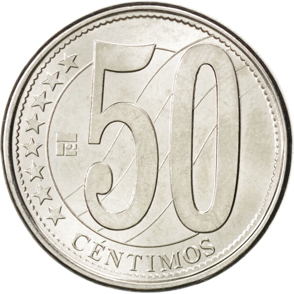 VENEZUELA, 50 Centimos, 2007, Maracay, KM #92, MS(63), Nickel Plated Steel,...