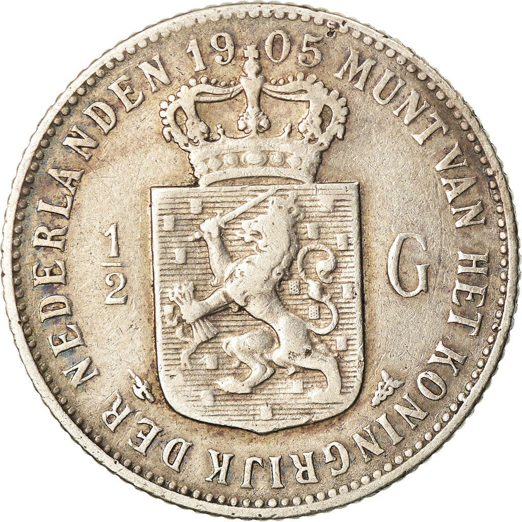 Coin, Netherlands, Wilhelmina I, 1/2 Gulden, 1905, VF(30-35), Silver, KM:121.2