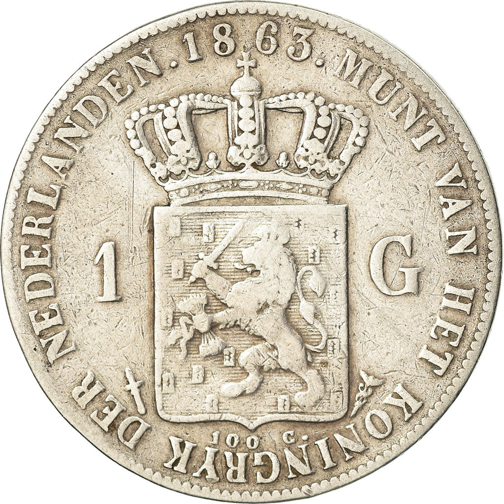 Moneta, Paesi Bassi, William III, Gulden, 1863, Utrecht, MB+, Argento, KM:93