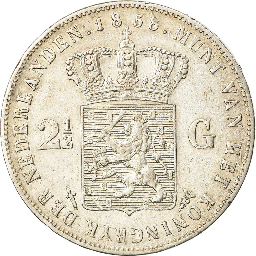 Moneta, Paesi Bassi, William III, 2-1/2 Gulden, 1858, BB+, Argento, KM:82
