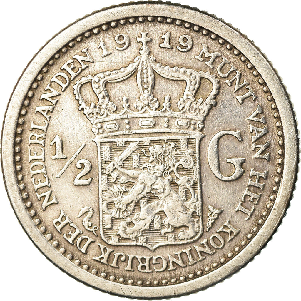 Monnaie, Pays-Bas, Wilhelmina I, 1/2 Gulden, 1919, TB+, Argent, KM:147