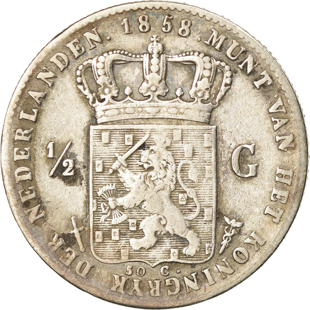 Monnaie, Pays-Bas, William III, 1/2 Gulden, 1858, TB, Argent, KM:92