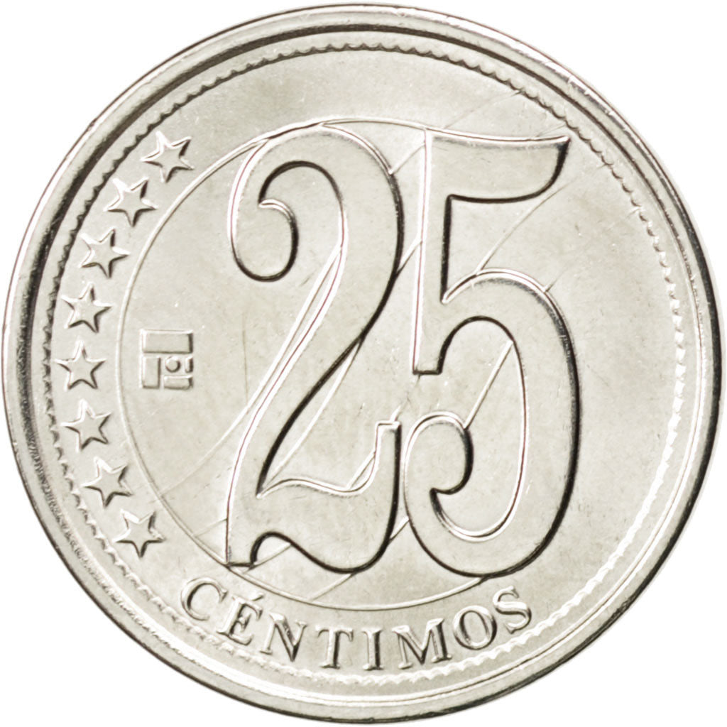 Coin, Venezuela, 25 Centimos, 2010, MS(63), Nickel plated steel, KM:99
