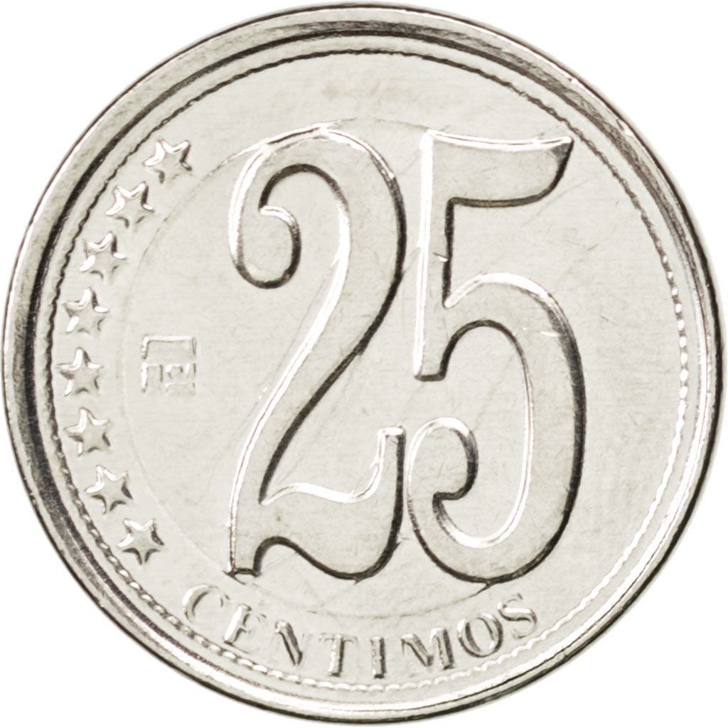 Coin, Venezuela, 25 Centimos, 2011, MS(63), Nickel plated steel, KM:New