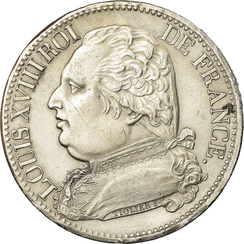 Moeda, França, Louis XVIII, 5 Francs, 1814, Paris, AU(50-53), Prata, KM:702.1