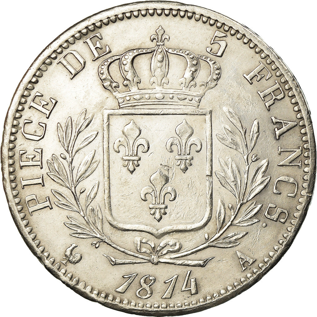 Moeda, França, Louis XVIII, 5 Francs, 1814, Paris, AU(50-53), Prata, KM:702.1