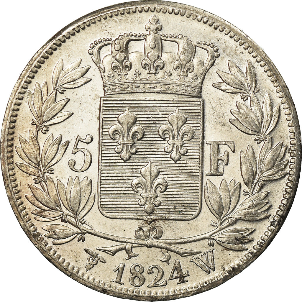 Coin, France, Louis XVIII, Louis XVIII, 5 Francs, 1824, Lille, AU(50-53)