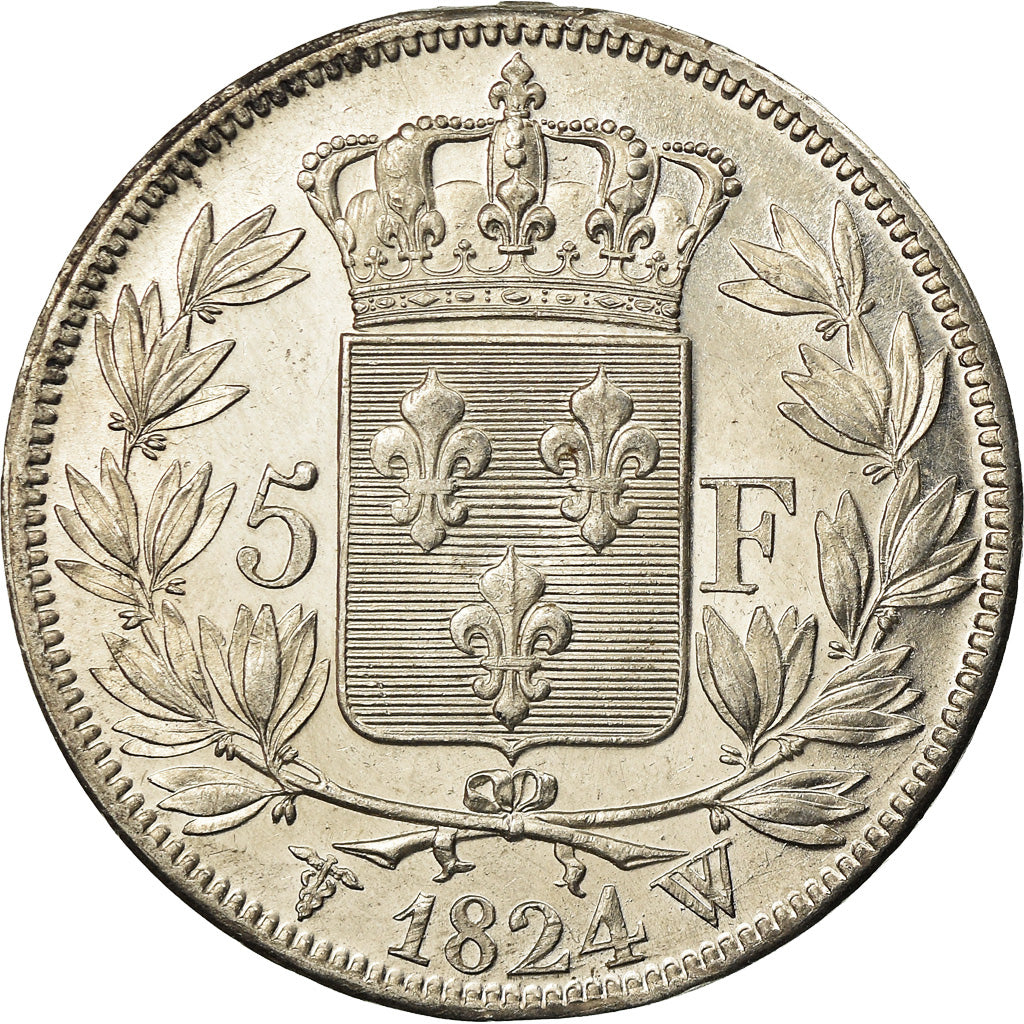 Coin, France, Louis XVIII, Louis XVIII, 5 Francs, 1824, Lille, AU(50-53)