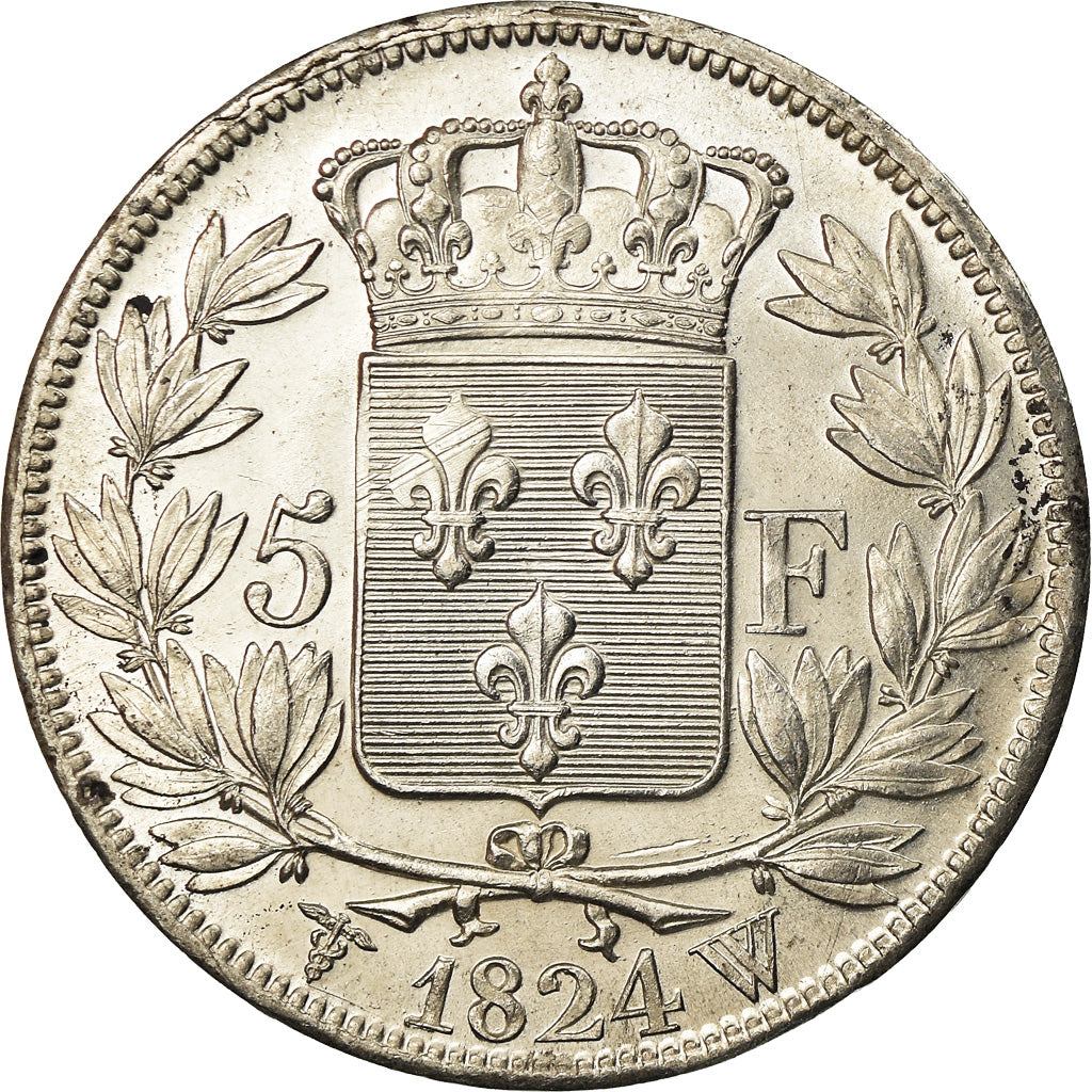 Coin, France, Louis XVIII, Louis XVIII, 5 Francs, 1824, Lille, AU(50-53)