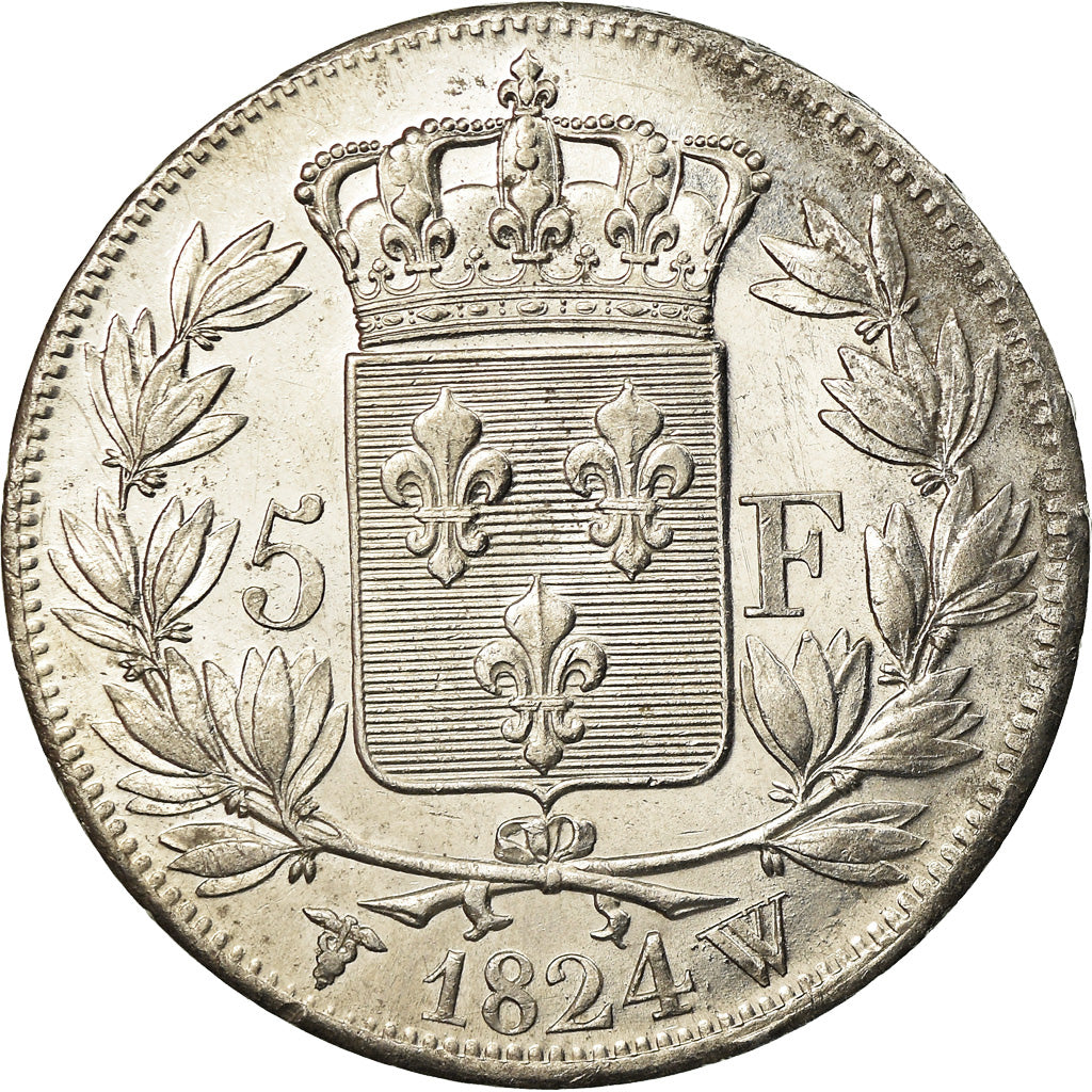 Coin, France, Louis XVIII, Louis XVIII, 5 Francs, 1824, Lille, AU(50-53)