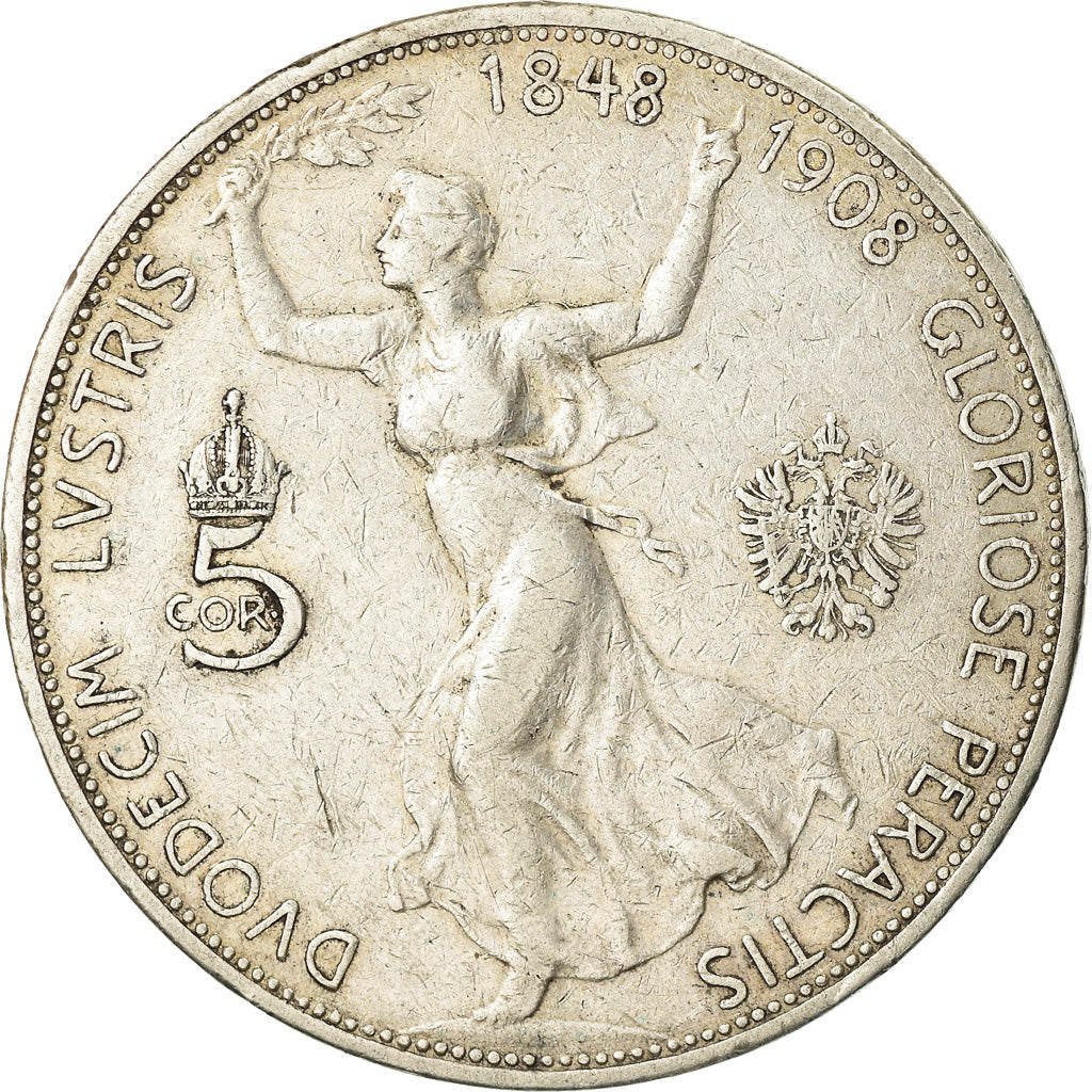 AUSTRIA, 5 Corona, 1908, KM #2809, EF(40-45), Silver, 35, 24.04