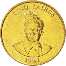 ZAIRE, 5 Zaires, 1987, KM #14, MS(63), Brass, 24, 6.84