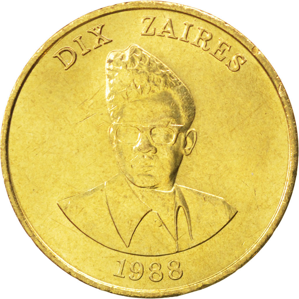 ZAIRE, 10 Zaires, 1988, KM #19, MS(63), Brass, 7.97