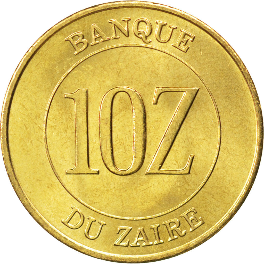 ZAIRE, 10 Zaires, 1988, KM #19, MS(63), Brass, 7.97