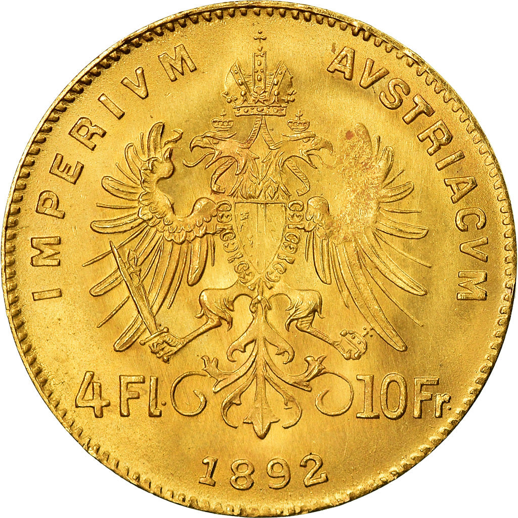 Moneta, Austria, Franz Joseph I, 4 Florin 10 Francs, 1892, SPL, Oro, KM:2260
