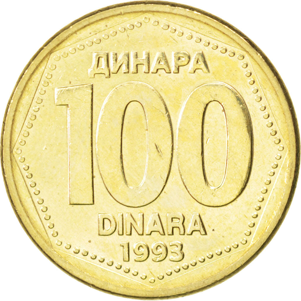 Coin, Yugoslavia, 100 Dinara, 1993, MS(63), Brass, KM:159