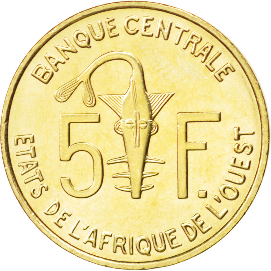 WEST AFRICAN STATES, 5 Francs, 2009, KM #2a, MS(63), Aluminum-Nickel-Bronze,...