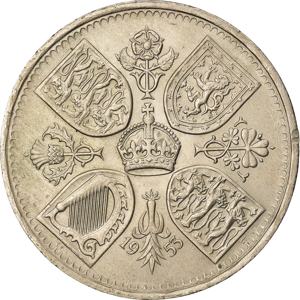 Monnaie, Grande-Bretagne, 5 Shillings, 1953, SUP, Copper-nickel
