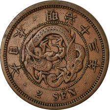 Moneda, Japón, Mutsuhito, 2 Sen, 1880, BC+, Bronce, KM:18.2